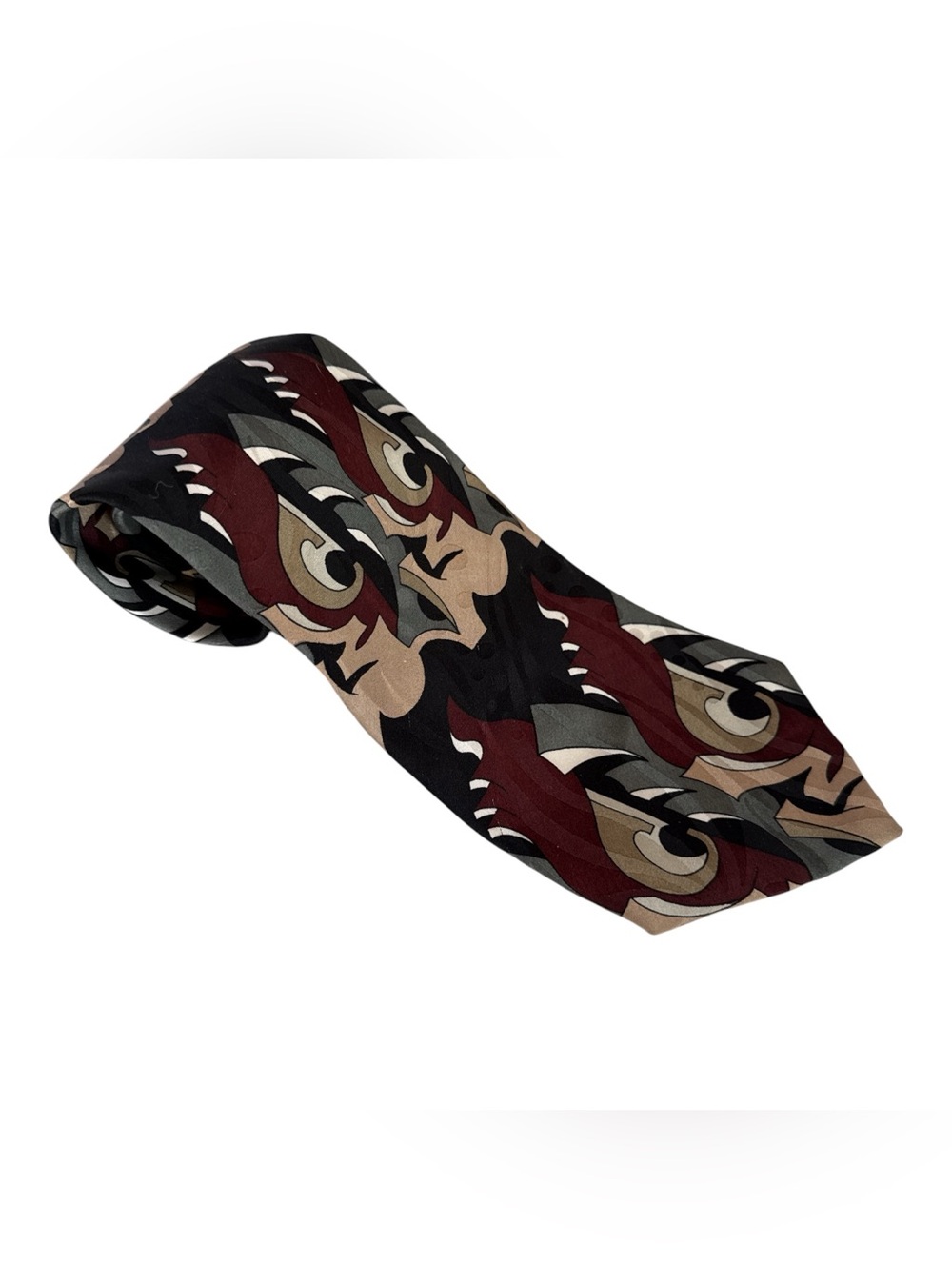 Urban Canvas Abstract Silk Tie Art Deco Burgundy Gray Black Beige USA Made